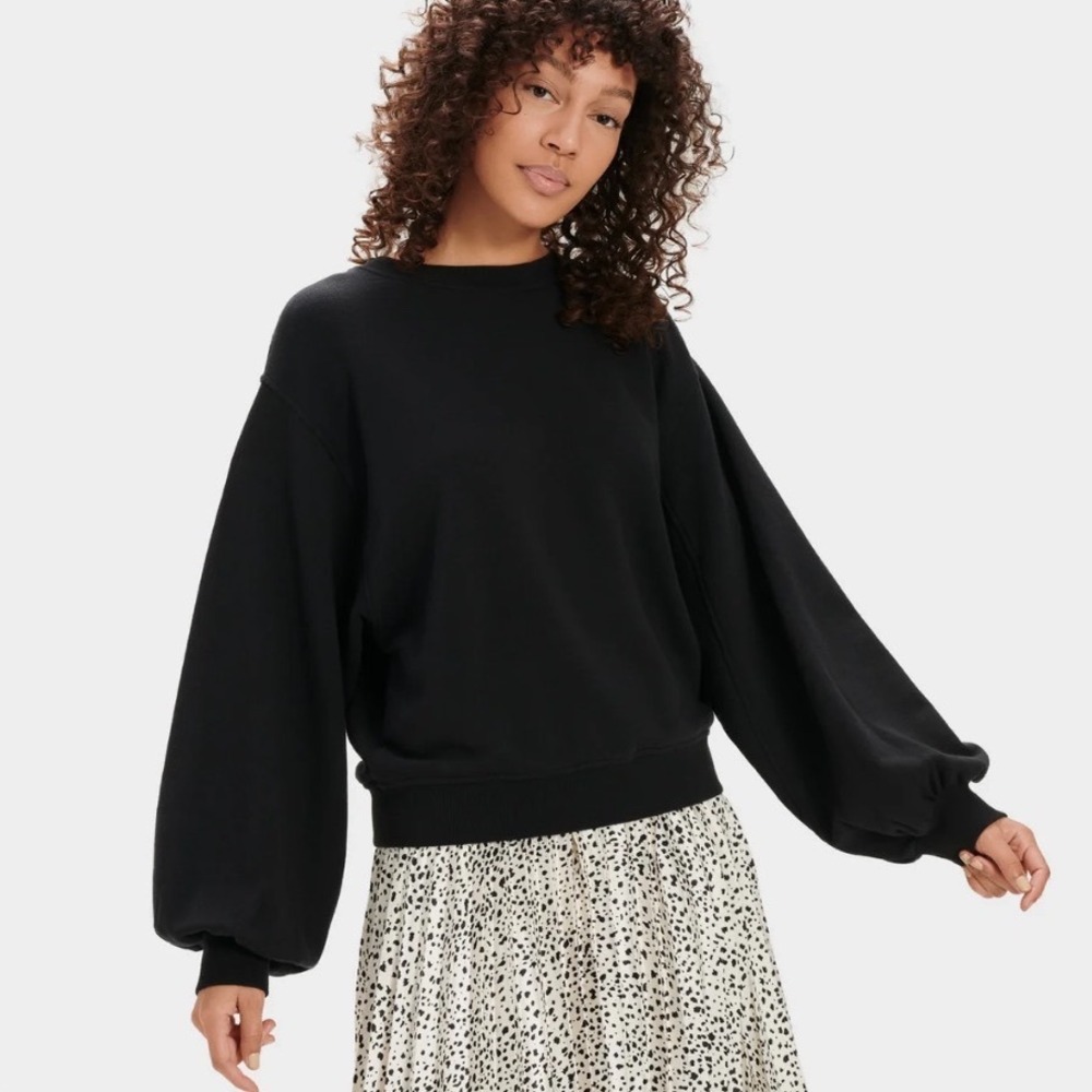 UGG Brook Balloon Sleeve Crewneck Sweatshirt Black Womens Large